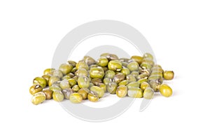 Dry green mung beans isolated on white photo