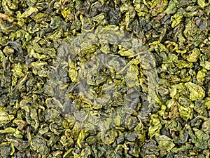 Dry green oolong tea leaves