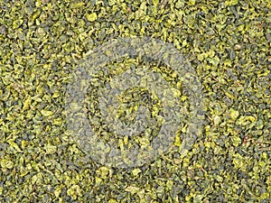 Dry green oolong tea leaves texture