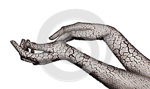 Dry hands concept made of cracked soil