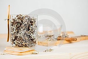 Dry icelandic moss in a glass jar
