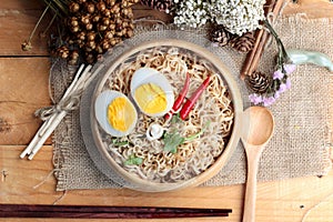 Dry Instant noodles cooked put egg