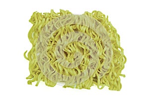 Dry instant noodles isolated on a white background. Ramen noodles top view