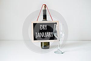 Dry January. Alcohol-free challenge, Health campaign urging people to abstain from alcohol for the January month. Bottle