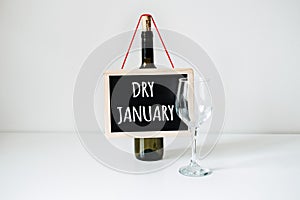 Dry January. Alcohol-free challenge, Health campaign urging people to abstain from alcohol for the January month. Bottle photo