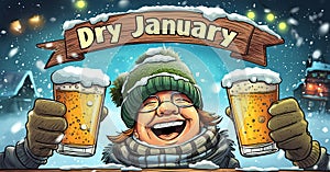 Dry January Cartoon sign