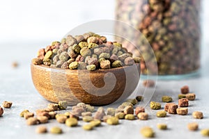 Dry kibble animal food. Dried food for cats or dogs