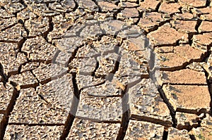 Dry lake or swamp in the process of drought and lack of rain or moisture, a global natural disaster. The cracked soil of the earth