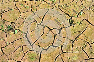 Dry lake or swamp in the process of drought and lack of rain or moisture, a global natural disaster. The cracked soil of the earth