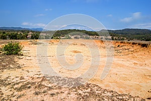 Dry landscape of Bomb craters field in Xieng Khouang Province, Laos. One of the most heavily bombed place in Lao