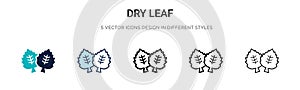 Dry leaf icon in filled, thin line, outline and stroke style. Vector illustration of two colored and black dry leaf vector icons