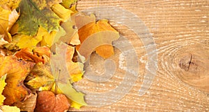 Dry leaves on a wooden table