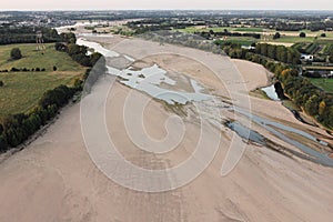 The dry Loire river seen from the sky