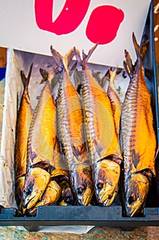 Dry mackerel at a market