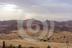 The dry and mountainous Jordanian landscape at Wadi Musa