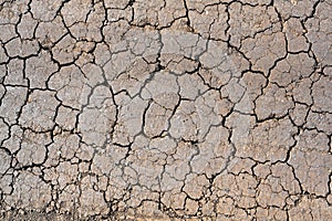 Dry mud cracked ground texture. Drought season background. Dry and cracked land, dry due to lack of rain. Effects of