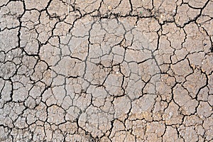 Dry mud cracked ground texture. Drought season background. Dry and cracked land, dry due to lack of rain. Effects of