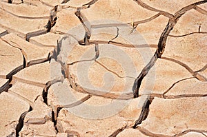 Dry mud cracked pattern on desert ground , natural texture of Earth
