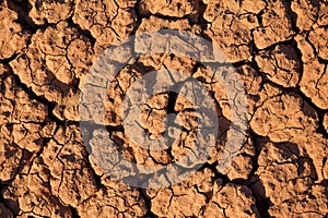 Dry mud cracked pattern in desert ground , natural texture of Earth