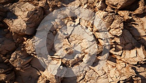 Dry mud patterns on eroded rock create abstract textured effect generated by AI