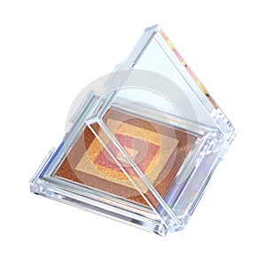 Dry multicolored blush in square transparent casket isolated on white