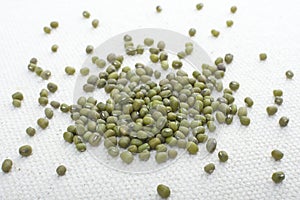 Dry mung beans on fabric