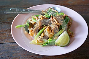 Dry noodle on wood table