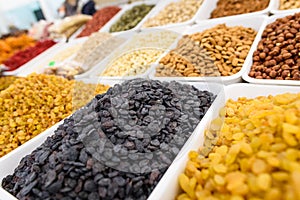 A dry nuts mix in store showcase.