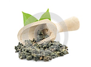 Dry oolong tea leaves an isolated on white background