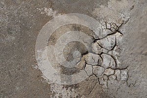 dry, parched, cracked earth textures in a river bed seen from above on very dry drought affected farm land, rural Australia