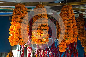 Dry pepper and other paces hanging in the outdoor market