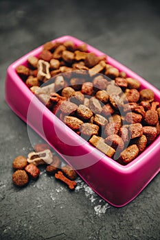 Dry pet food in bowl