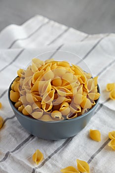 Dry Raw Conchiglie Pasta in a Bowl, side view