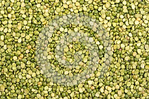Dry, raw green peas, top view photo