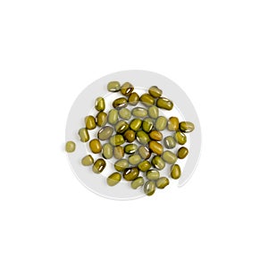 Dry raw mung beans or vigna radiata seeds isolated on white