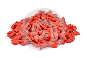 Dry red goji berries on white background