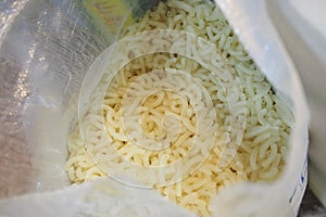 Dry rice noodle in burlap sack