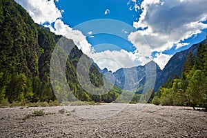 Dry river basin in Slovenian Alps