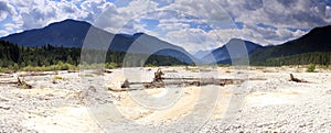 Dry river bed with mountain