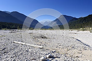 Dry river bed in natural landscape