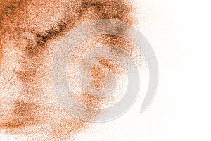 Dry river sand explosion. Brown color sand splash against white background