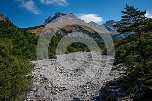 Dry riverbed in the French alps ,a result of global warming ,Lus La Croix Haut ,Drome France photo