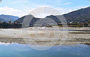 Dry Riverbed - Ganges with Himalayan Mountains in Backgroun - Tehri Garhwal, Uttarakhand, India