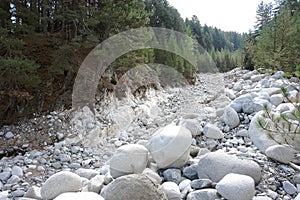 Dry riverbed of a mountain river in Bansko.