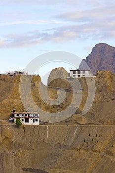 Dry rocky mountains settlement. Spiti Valley. Himachal Pradesh