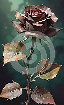 Dry rose showing withered leaves, autumn time and fading nature,