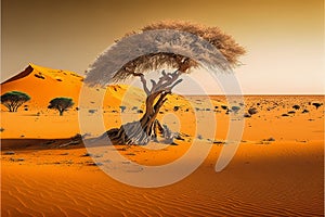 Dry sahel zone desert landscape, ai generated illustration