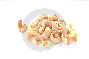 dry salty baking slice pork skin cracker arranging on white background