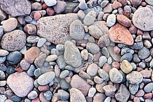 Dry sea pebbles top view. Beautiful pattern of stones