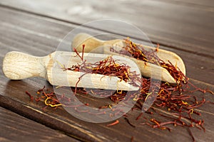 Dry shaffron thread on brown wood